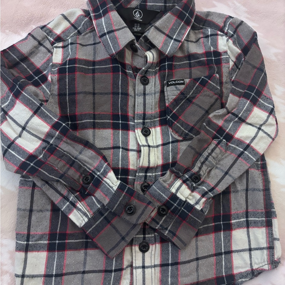 Volcom Kids Checkered Button Down - Black, Red, and Cream